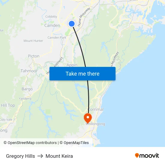 Gregory Hills to Mount Keira map