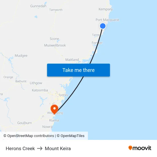 Herons Creek to Mount Keira map