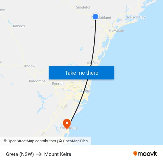 Greta (NSW) to Mount Keira map