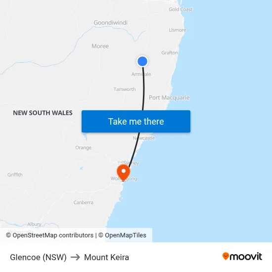 Glencoe (NSW) to Mount Keira map
