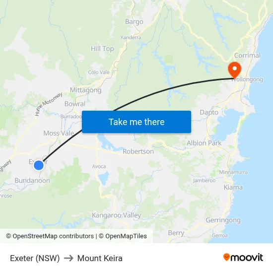 Exeter (NSW) to Mount Keira map