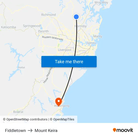 Fiddletown to Mount Keira map