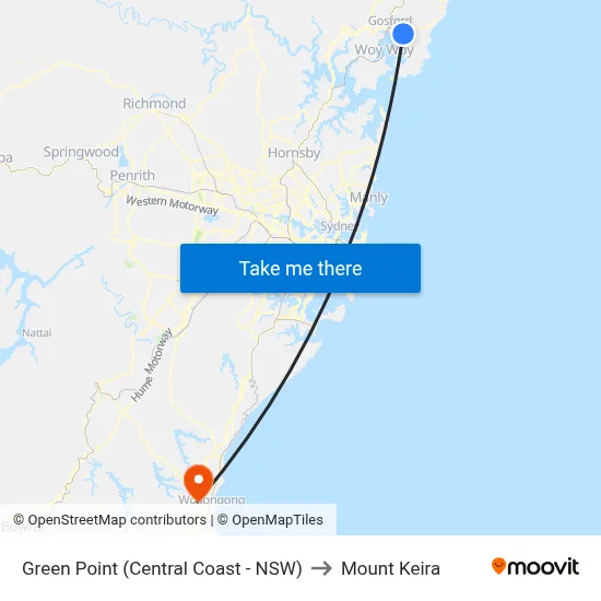 Green Point (Central Coast - NSW) to Mount Keira map