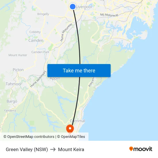Green Valley (NSW) to Mount Keira map