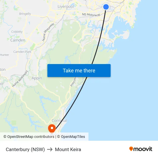 Canterbury (NSW) to Mount Keira map