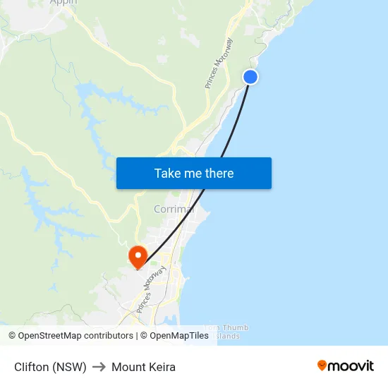 Clifton (NSW) to Mount Keira map