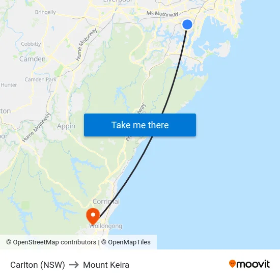 Carlton (NSW) to Mount Keira map