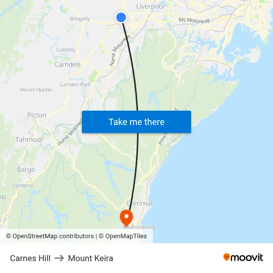 Carnes Hill to Mount Keira map