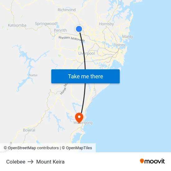 Colebee to Mount Keira map