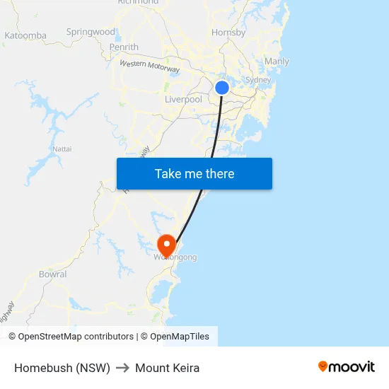 Homebush (NSW) to Mount Keira map