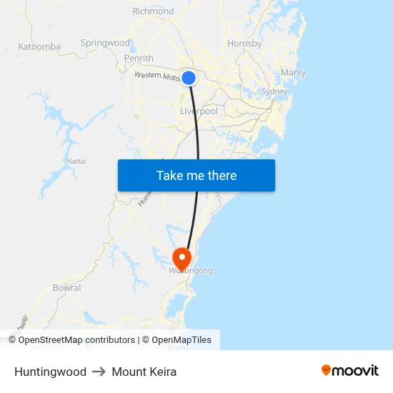 Huntingwood to Mount Keira map