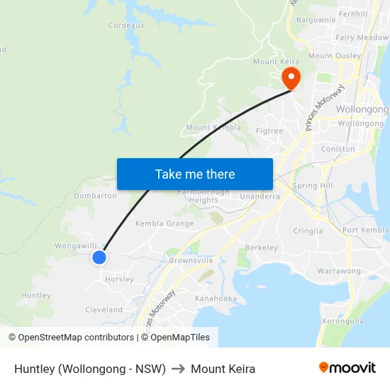 Huntley (Wollongong - NSW) to Mount Keira map
