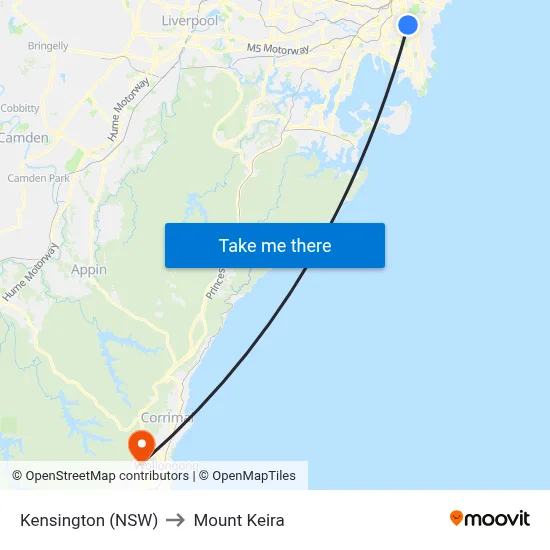 Kensington (NSW) to Mount Keira map