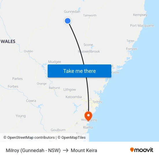 Milroy (Gunnedah - NSW) to Mount Keira map