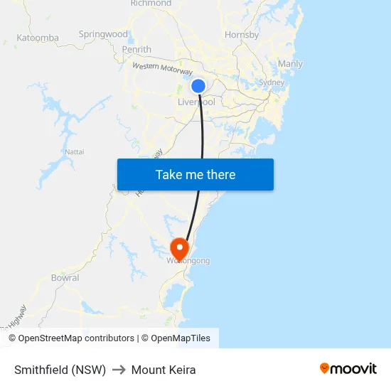 Smithfield (NSW) to Mount Keira map