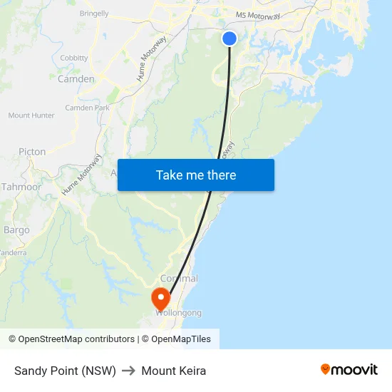 Sandy Point (NSW) to Mount Keira map