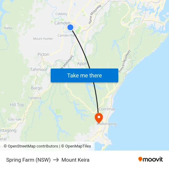Spring Farm (NSW) to Mount Keira map