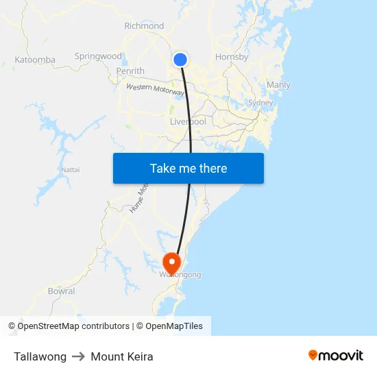 Tallawong to Mount Keira map