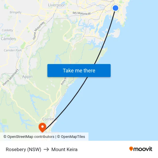 Rosebery (NSW) to Mount Keira map
