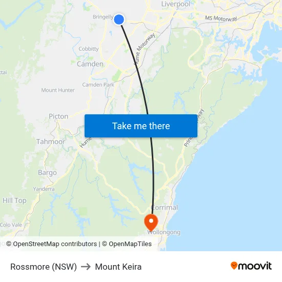 Rossmore (NSW) to Mount Keira map
