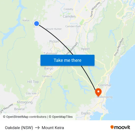 Oakdale (NSW) to Mount Keira map