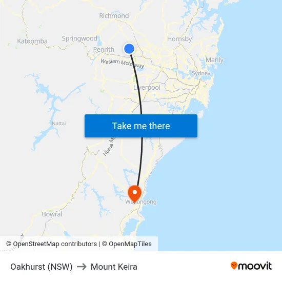 Oakhurst (NSW) to Mount Keira map