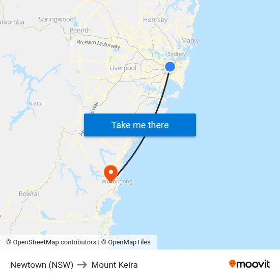 Newtown (NSW) to Mount Keira map