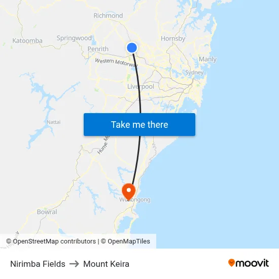 Nirimba Fields to Mount Keira map