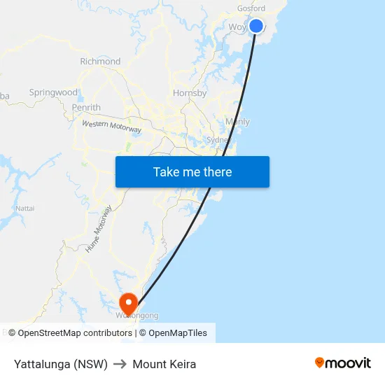 Yattalunga (NSW) to Mount Keira map