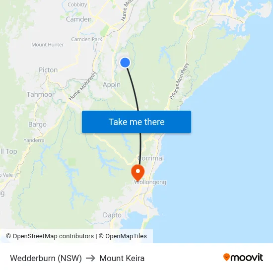 Wedderburn (NSW) to Mount Keira map