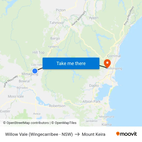 Willow Vale (Wingecarribee - NSW) to Mount Keira map