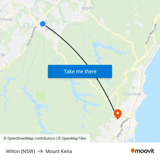 Wilton (NSW) to Mount Keira map