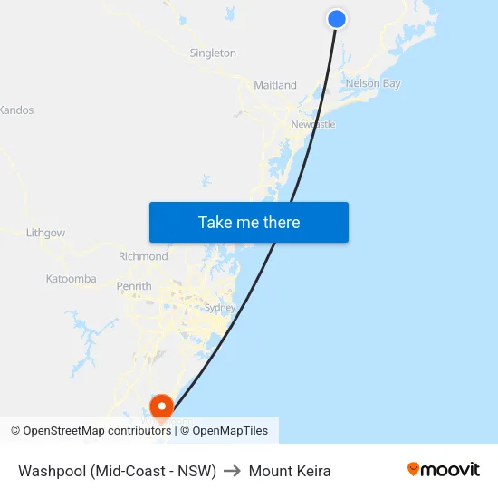 Washpool (Mid-Coast - NSW) to Mount Keira map