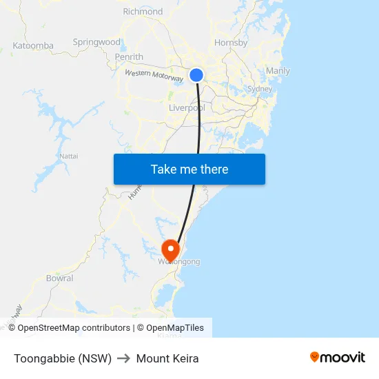 Toongabbie (NSW) to Mount Keira map