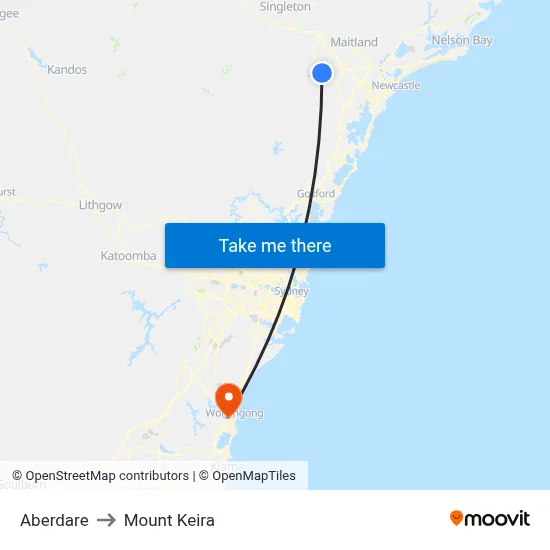 Aberdare to Mount Keira map