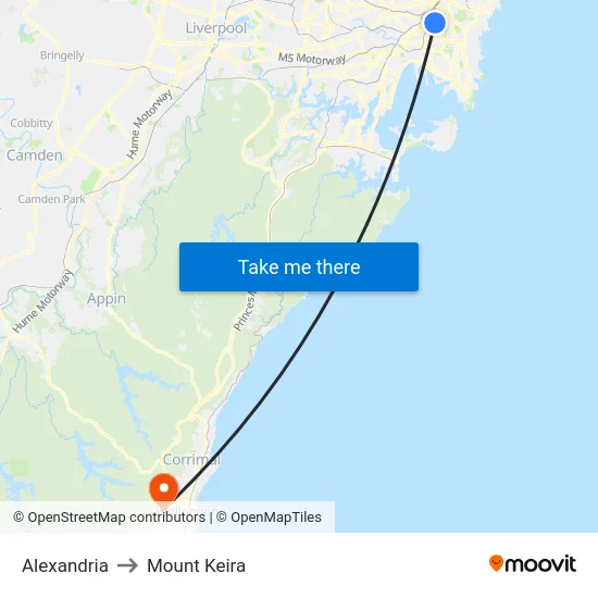 Alexandria to Mount Keira map