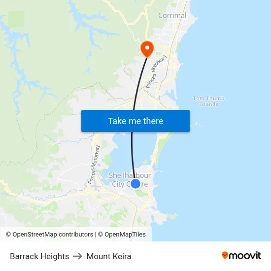 Barrack Heights to Mount Keira map