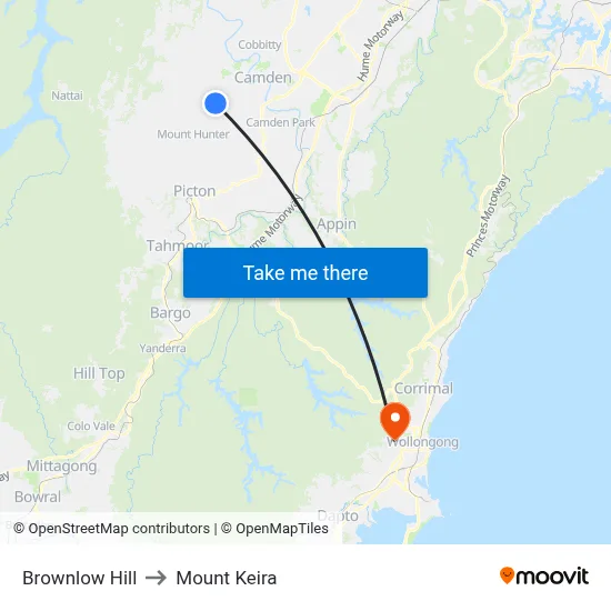 Brownlow Hill to Mount Keira map
