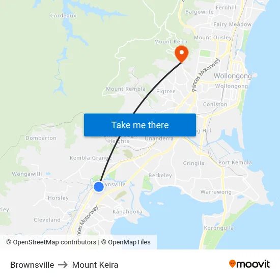 Brownsville to Mount Keira map