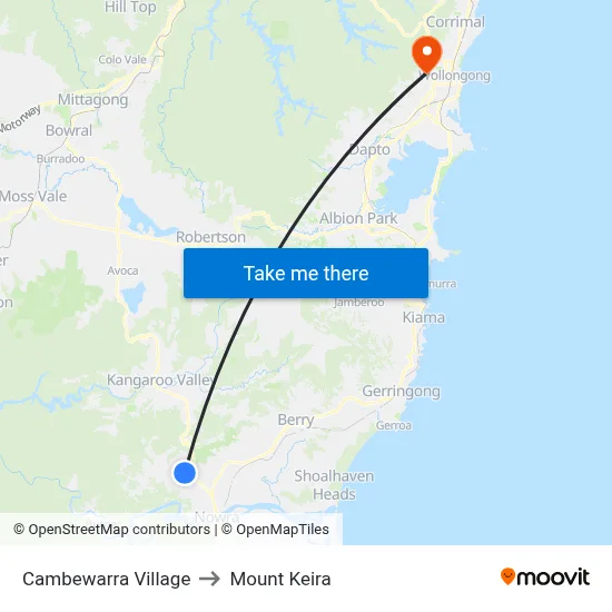 Cambewarra Village to Mount Keira map