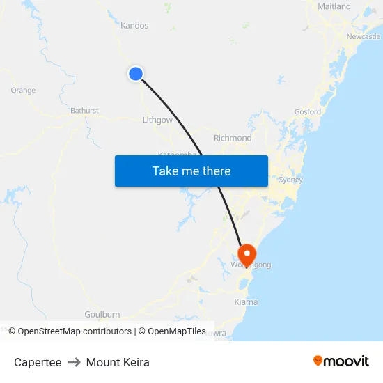 Capertee to Mount Keira map