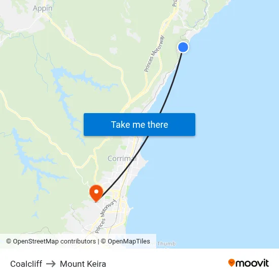 Coalcliff to Mount Keira map