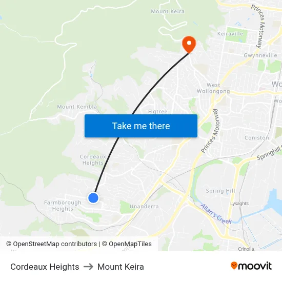 Cordeaux Heights to Mount Keira map