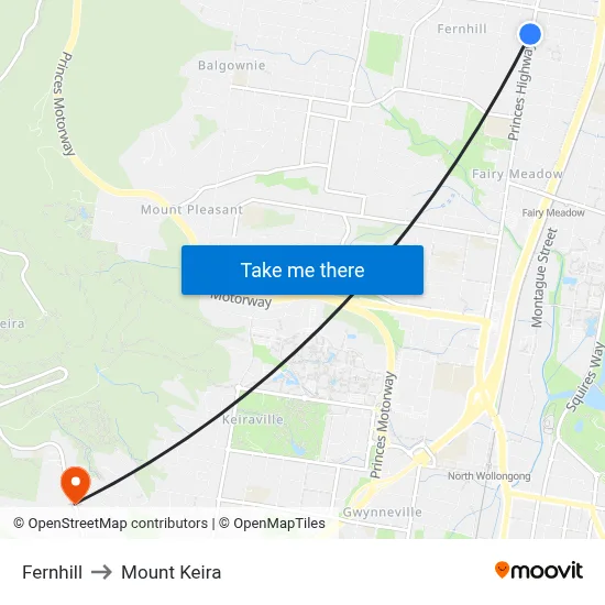 Fernhill to Mount Keira map