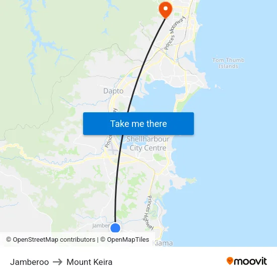 Jamberoo to Mount Keira map
