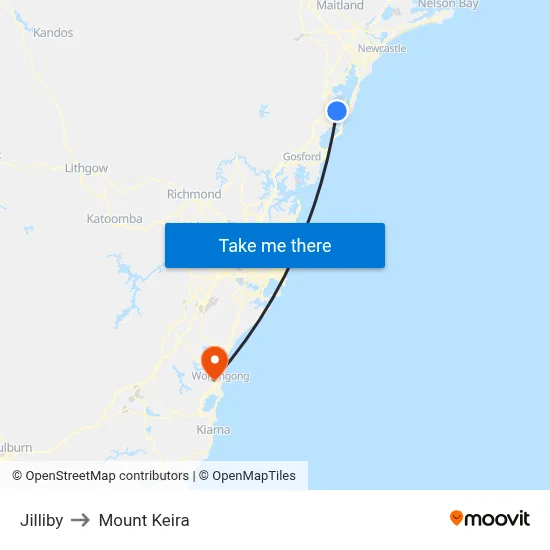 Jilliby to Mount Keira map