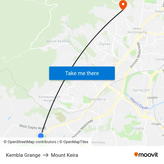 Kembla Grange to Mount Keira map