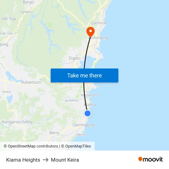 Kiama Heights to Mount Keira map