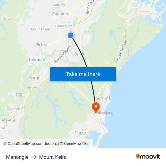 Menangle to Mount Keira map