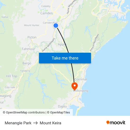 Menangle Park to Mount Keira map